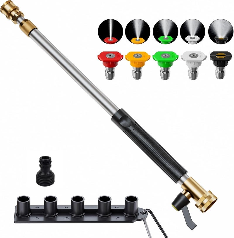 Hamirah Jet Nozzle High Pressure Hose Nozzle, 2025 Upgraded Adjustable Hydro Nozzle Wands 18-33 inch, Garden Water Hose Sprayer with 5 Tips and Hose Quick Connectors for Garden, Floor and Car Washing - Image 1
